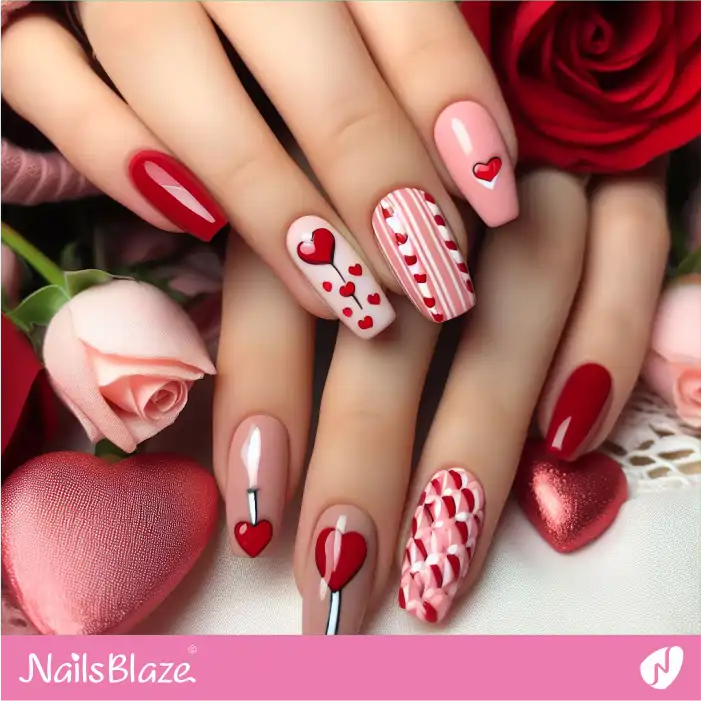 Pink and Red Valentine Candies Nail Design | Valentine Nails - NB2195